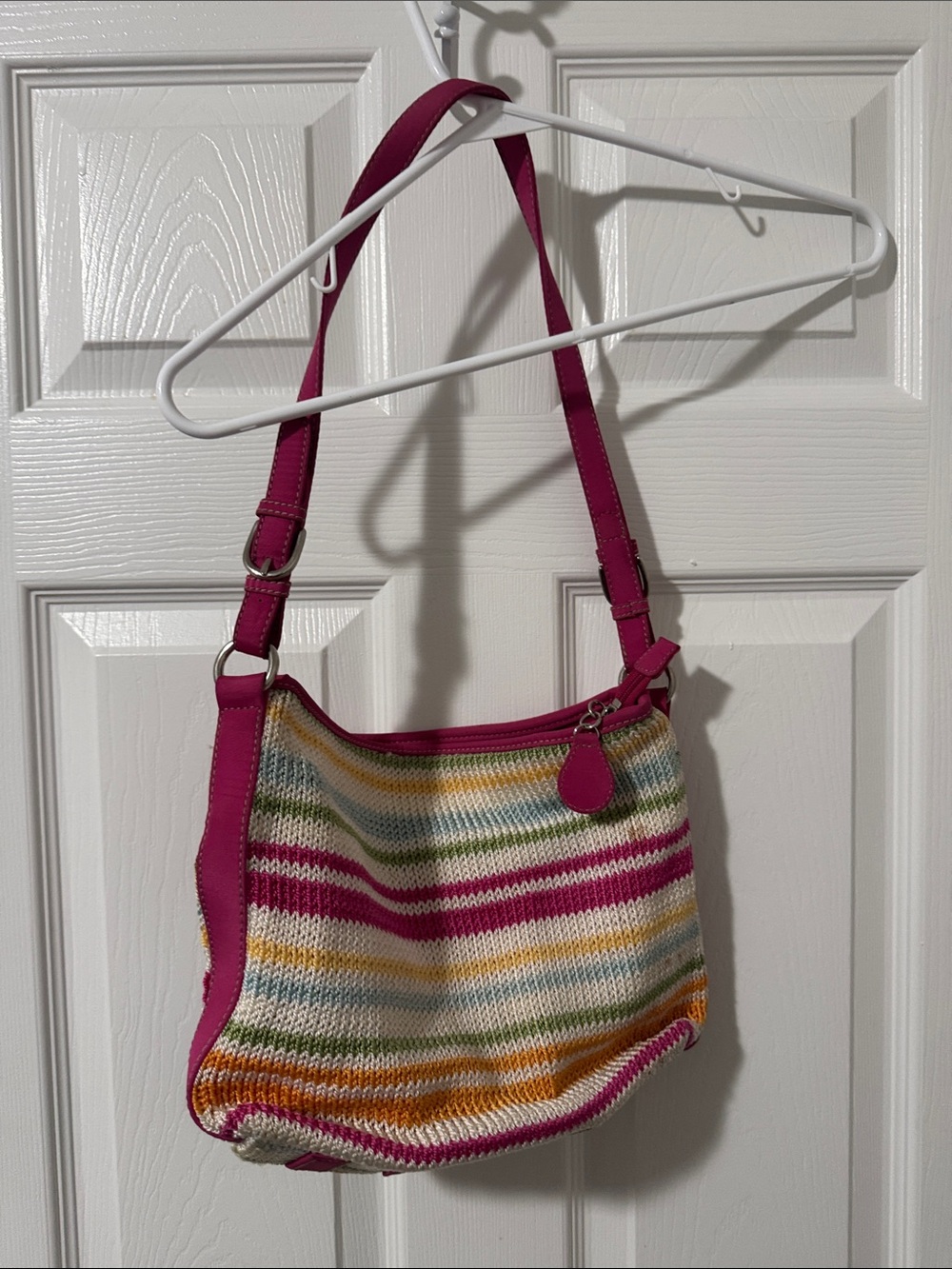 The Sak Striped Knit Shoulder Bag in Fuchsia and Multicolor